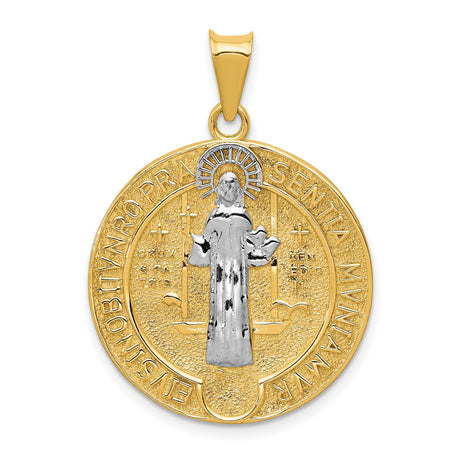 14k Two-Tone Gold Saint Benedict Pendant with Latin Inscriptions, Christian Medal of Protection