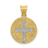 Saint Benedict and Words Round Medal Charm Pendant in Real 14k Multi-Tone Gold