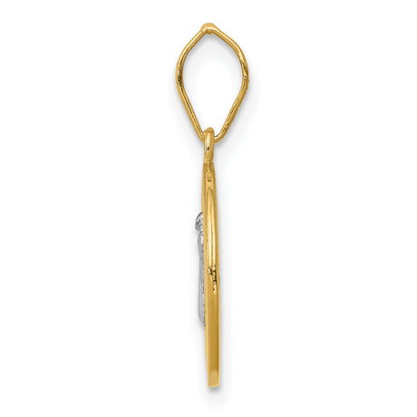 Saint Benedict and Words Round Mini Medal Charm Pendant in Real 14k Multi-Tone Gold