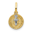 Saint Benedict and Words Miniature Medal Charm Pendant in Real 14k Multi-Tone Gold