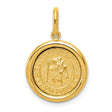 Satin Saint Christopher Protect Us Words Round Medal Charm Pendant in Real 14k Yellow Gold