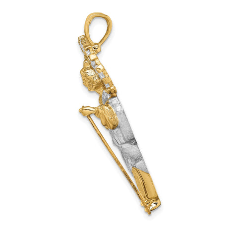 14k Multi-Tone Gold Saint Jude Pendant with Cubic Zirconia Halo and Staff Detail