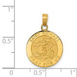 Saint Michael Pray For Us Words Round Medal Charm Pendant in Real 14k Yellow Gold