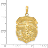 Solid Saint Michael Protect Us Words Police Officer Badge Charm Pendant in Real 14k Yellow Gold