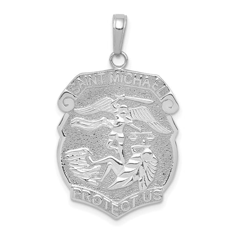 14k White Gold Saint Michael Pendant, Archangel Protection Medal with Protect Us Inscription