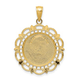 Saint Michael Pray For Us Words Round Medal With Decorative Border Charm Pendant in Real 14k Yellow Gold