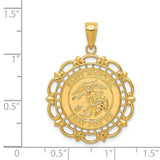 Saint Michael Pray For Us Words Round Medal With Decorative Border Charm Pendant in Real 14k Yellow Gold