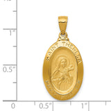 Saint Theresa Pray For Us Words Oval Medal Charm Pendant in Real 14k Yellow Gold