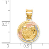 Jesus Mary Joseph Three Holy Family Baptism Round Medal Charm Pendant in Real 14k Multi-Tone Gold