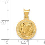 Jesus Mary Joseph Three Holy Family Baptism Round Medal Charm Pendant in Real 14k Yellow Gold