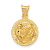 Jesus Mary Joseph Three Holy Family Baptism Round Medal Charm Pendant in Real 14k Yellow Gold