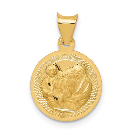 Jesus Mary Joseph Three Holy Family Baptism Round Medal Charm Pendant in Real 14k Yellow Gold