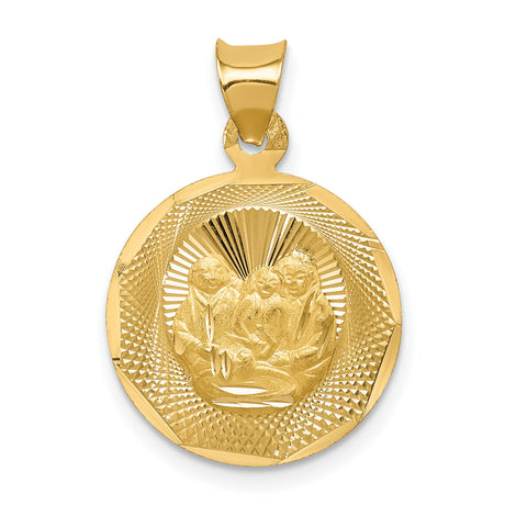 Jesus Mary Joseph Three Holy Family Baptism Round Medal Charm Pendant in Real 14k Yellow Gold