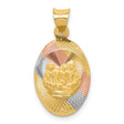 Jesus Mary Joseph Holy Family Baptism Oval Medal Charm Pendant in Real 14k Multi-Tone Gold