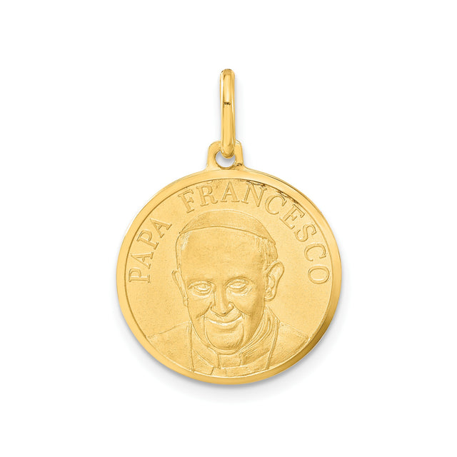 14k Yellow Gold Pope Francis Medallion Pendant with Papa Francesco Inscription