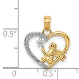 Angel Sitting In Heart With Star Charm Pendant in Real 14k Multi-Tone Gold