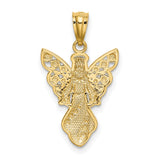 Angel With Spread Rhodium Wings Charm Pendant in Real 14k Multi-Tone Gold