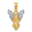 Angel With Spread Rhodium Wings Charm Pendant in Real 14k Multi-Tone Gold