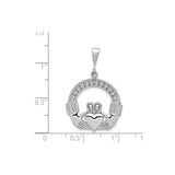 14k White Gold Claddagh Pendant with Heart, Crown and Hands, Celtic Irish Symbol for Women