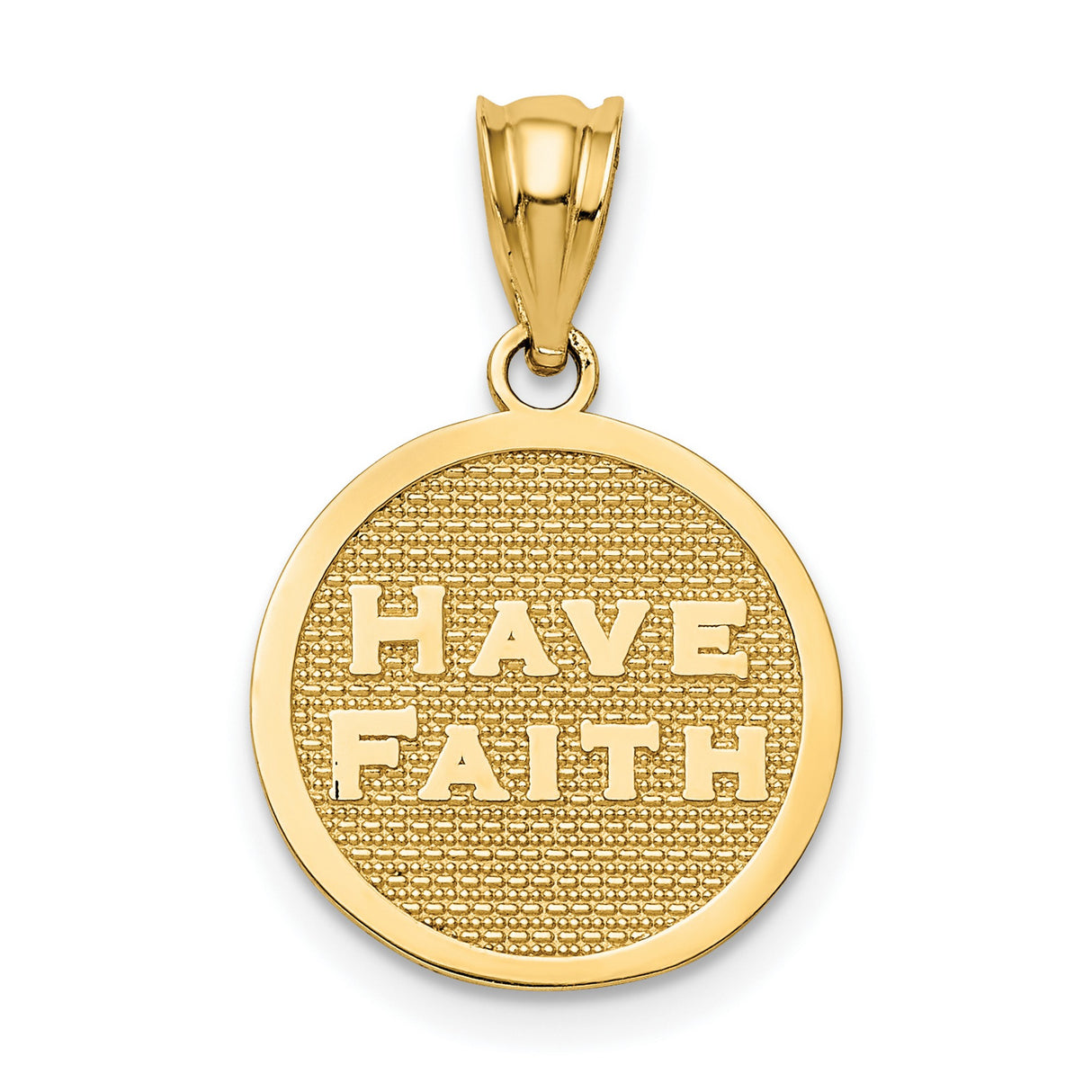 Have Faith Words and Jesus Footprints Round Reversible Charm Pendant in Real 14k Yellow Gold