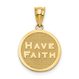 Have Faith Words and Jesus Footprints Round Reversible Charm Pendant in Real 14k Yellow Gold