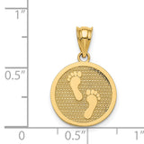 Have Faith Words and Jesus Footprints Round Reversible Charm Pendant in Real 14k Yellow Gold