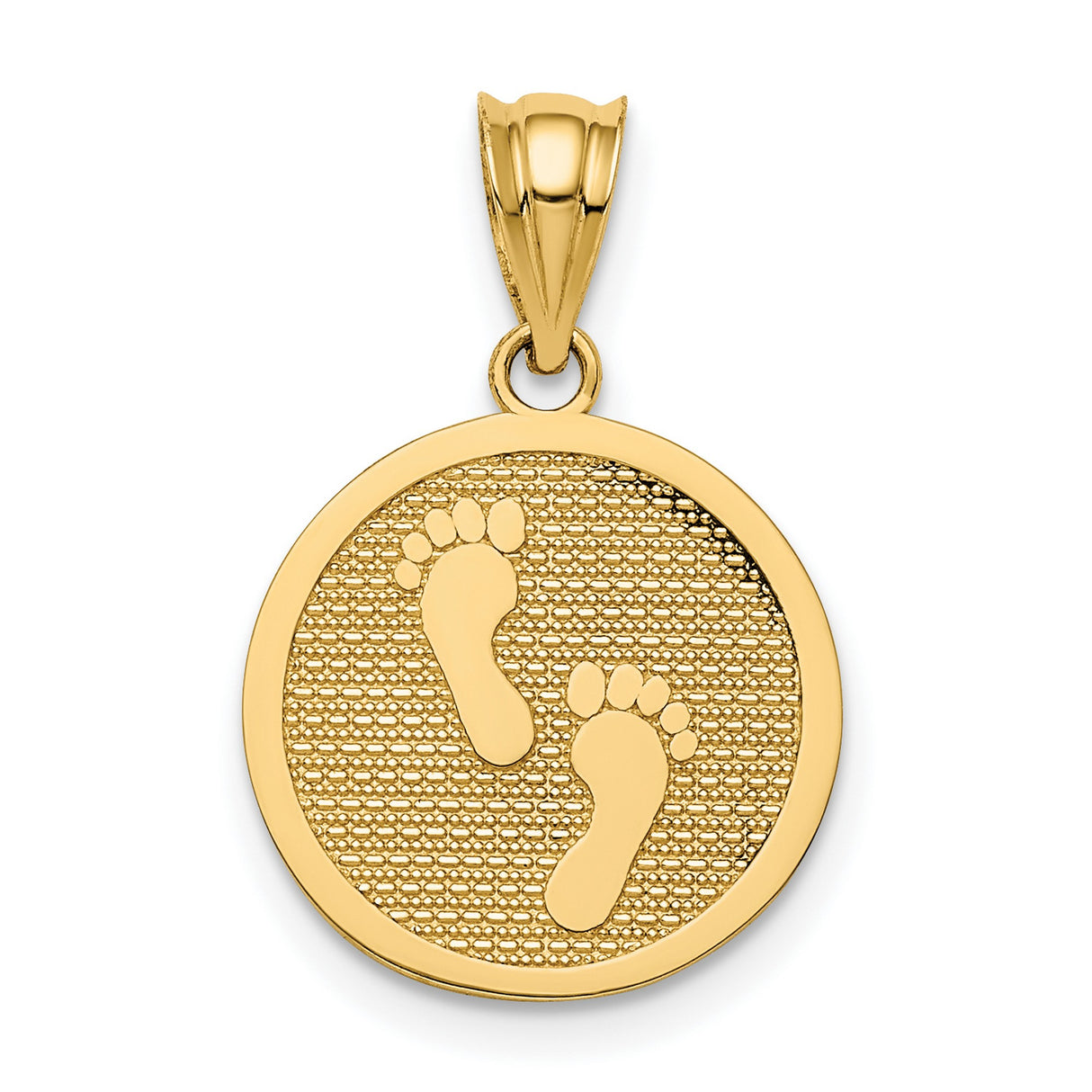 Have Faith Words and Jesus Footprints Round Reversible Charm Pendant in Real 14k Yellow Gold