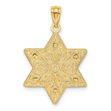 Polished Reversible Filigree Star With Floral Design Charm Pendant in Real 14k Multi-Tone Gold