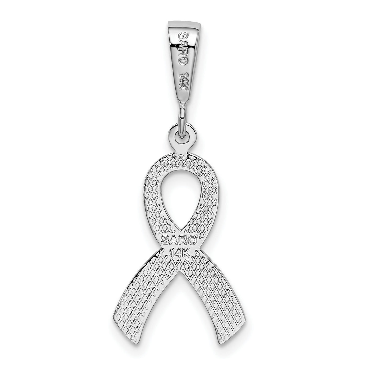 14k White Gold Awareness Ribbon Pendant, Textured and Polished Cancer Support Charm