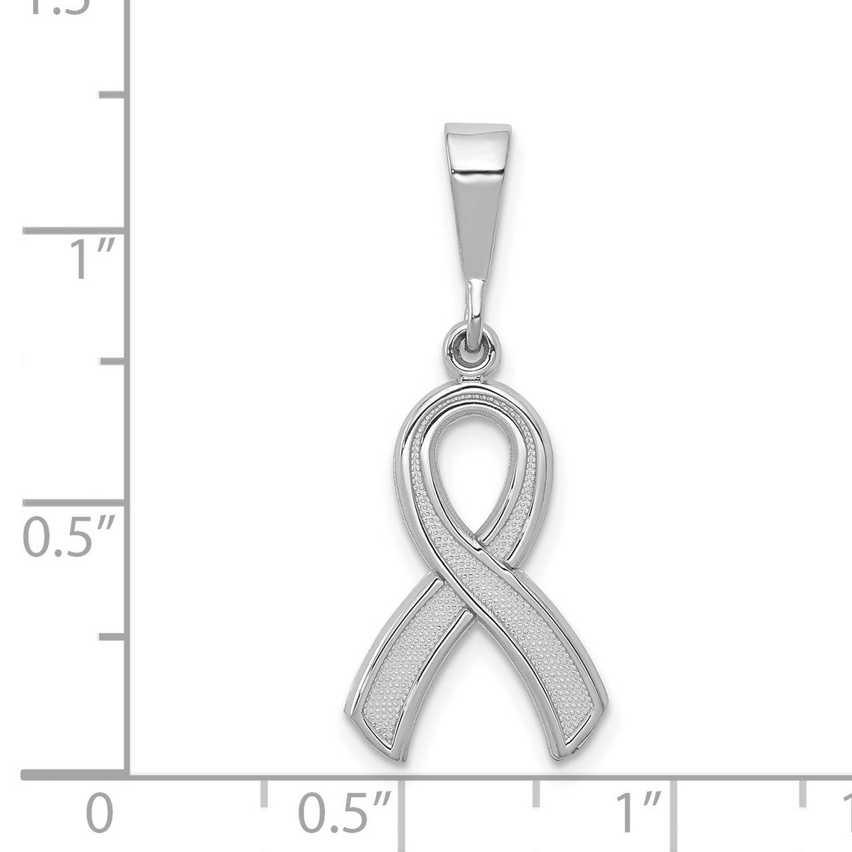 14k White Gold Awareness Ribbon Pendant, Textured and Polished Cancer Support Charm