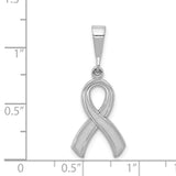 14k White Gold Awareness Ribbon Pendant, Textured and Polished Cancer Support Charm