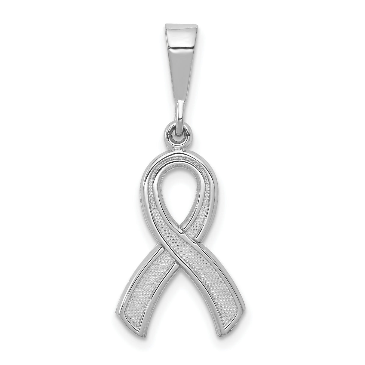 14k White Gold Awareness Ribbon Pendant, Textured and Polished Cancer Support Charm