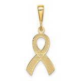 14k Yellow Gold Awareness Ribbon Pendant, Polished and Textured Memorial Jewelry for Women or Unisex