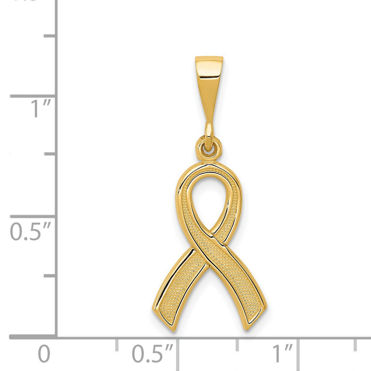 14k Yellow Gold Awareness Ribbon Pendant, Polished and Textured Memorial Jewelry for Women or Unisex
