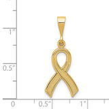 14k Yellow Gold Awareness Ribbon Pendant, Polished and Textured Memorial Jewelry for Women or Unisex