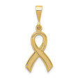 14k Yellow Gold Awareness Ribbon Pendant, Polished and Textured Memorial Jewelry for Women or Unisex