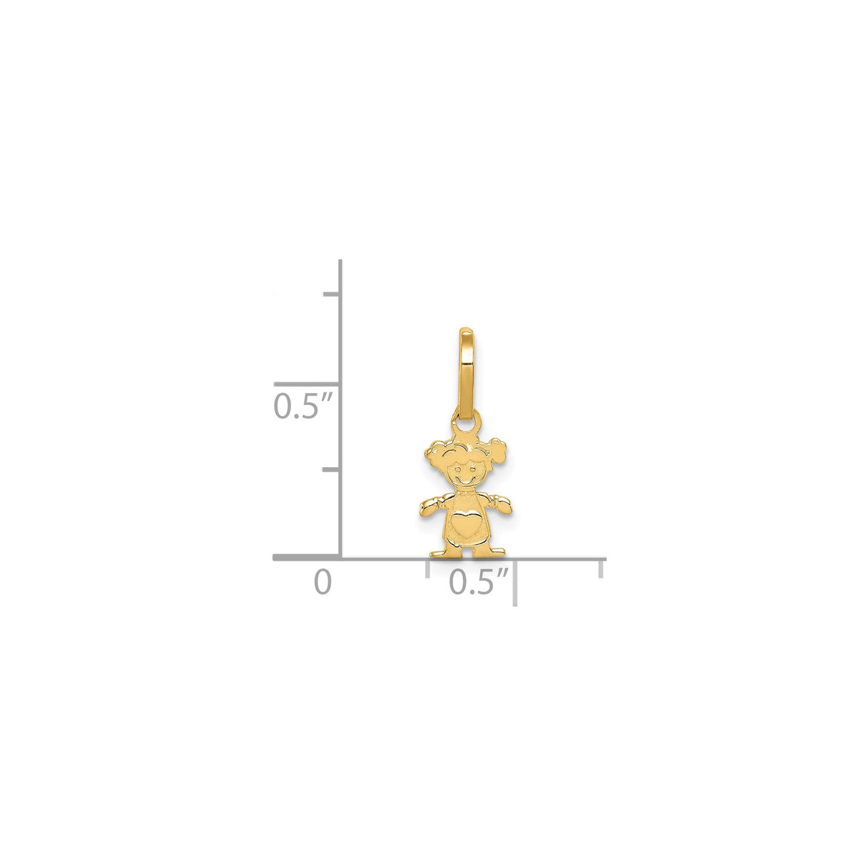 14k Yellow Gold Girl Charm Pendant with Heart Dress and Pigtails, Family Keepsake Jewelry