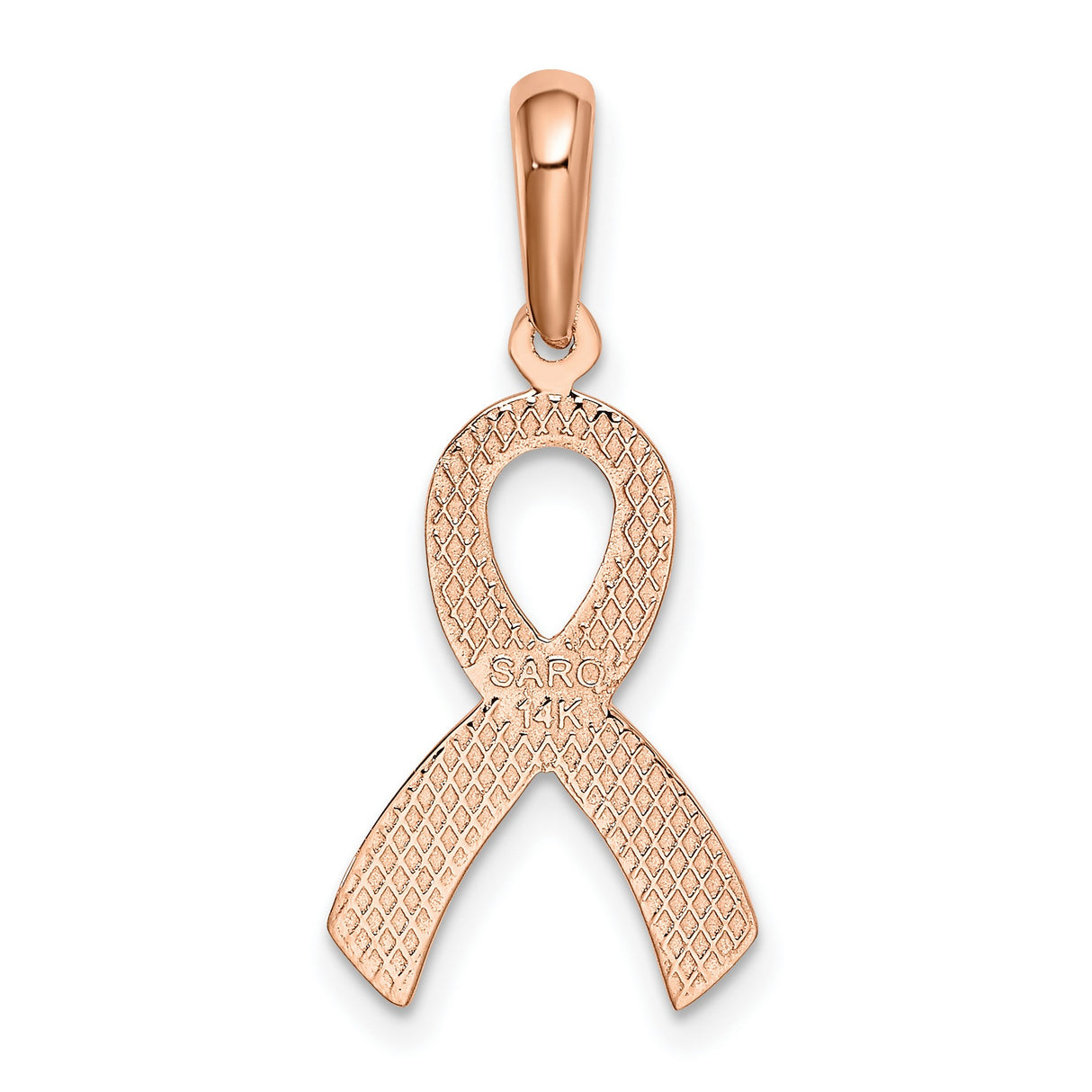 14k Rose Gold Awareness Ribbon Pendant with Textured and Polished Design