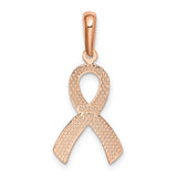 14k Rose Gold Awareness Ribbon Pendant with Textured and Polished Design