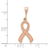 14k Rose Gold Awareness Ribbon Pendant with Textured and Polished Design