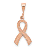 14k Rose Gold Awareness Ribbon Pendant with Textured and Polished Design