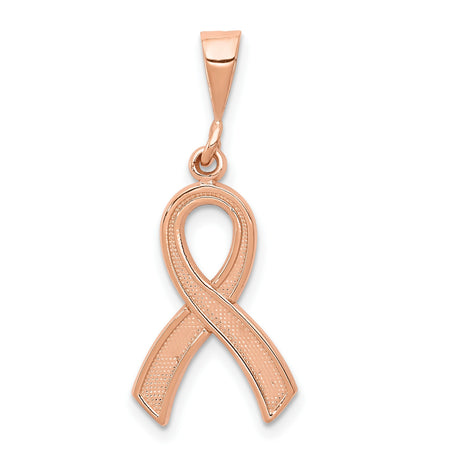 14k Rose Gold Awareness Ribbon Pendant with Textured and Polished Design