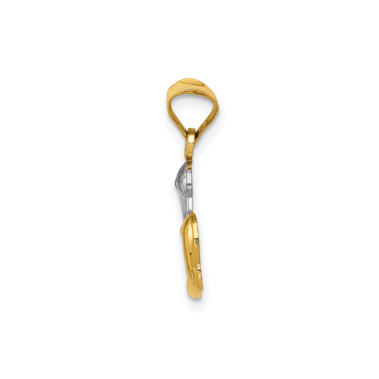 14k Yellow Gold and Rhodium Dolphin Pendant, Two-Tone Intertwined Marine Life Charm