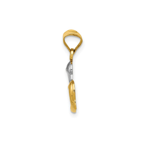 14k Yellow Gold and Rhodium Dolphin Pendant, Two-Tone Intertwined Marine Life Charm