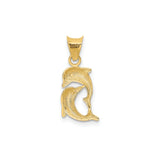 14k Yellow Gold and Rhodium Dolphin Pendant, Two-Tone Intertwined Marine Life Charm