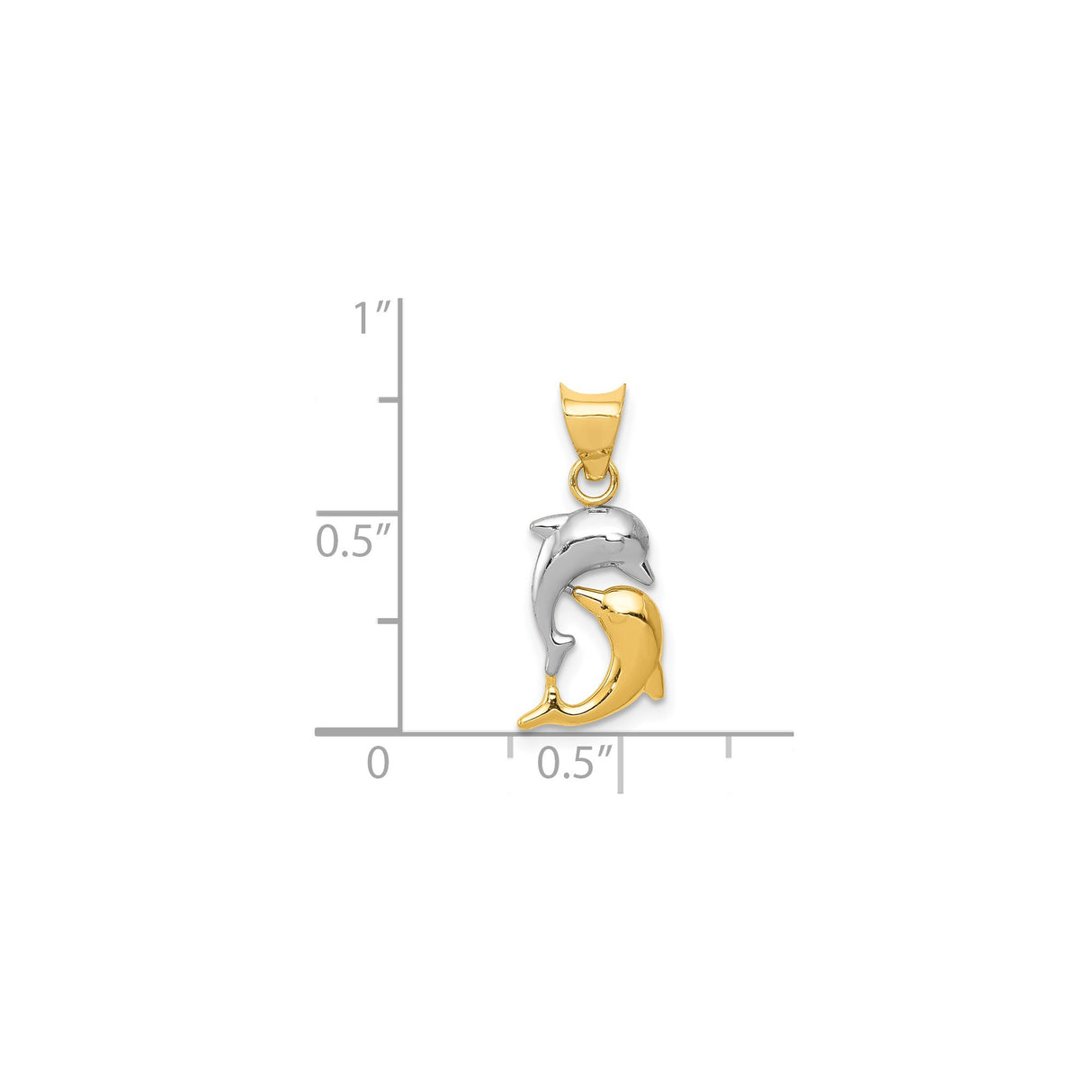 14k Yellow Gold and Rhodium Dolphin Pendant, Two-Tone Intertwined Marine Life Charm