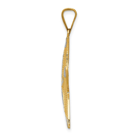 14k Yellow Gold Two-Tone Starfish Pendant, Textured Nautical Coastal Theme for Women