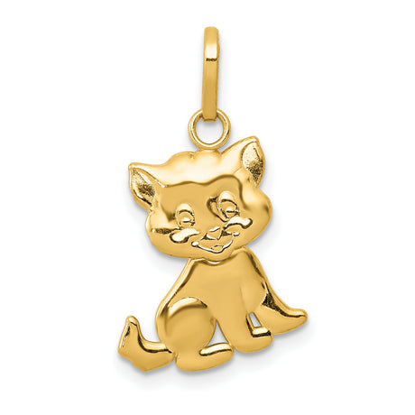 Polished Moveable Cat Charm Pendant in Real 14k Yellow Gold