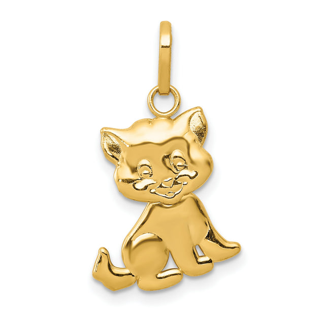 Polished Moveable Cat Charm Pendant in Real 14k Yellow Gold
