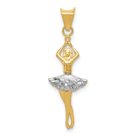 14k Multi-Tone Gold Ballet Pendant, Ballerina Charm with Detailed Tutu and Graceful Silhouette Design